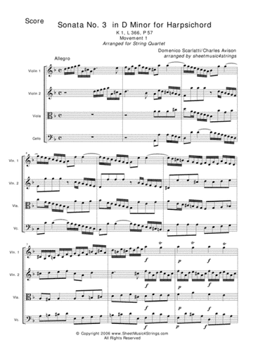 Scarlatti, D. -  Sonata No. 3 for String Quartet (arr. Linda M. Scott)
