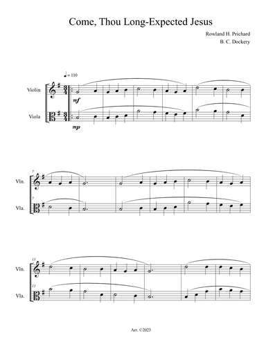 Come, Thou Long-Expected Jesus (Violin and Viola Duet) (arr. B. C. Dockery)