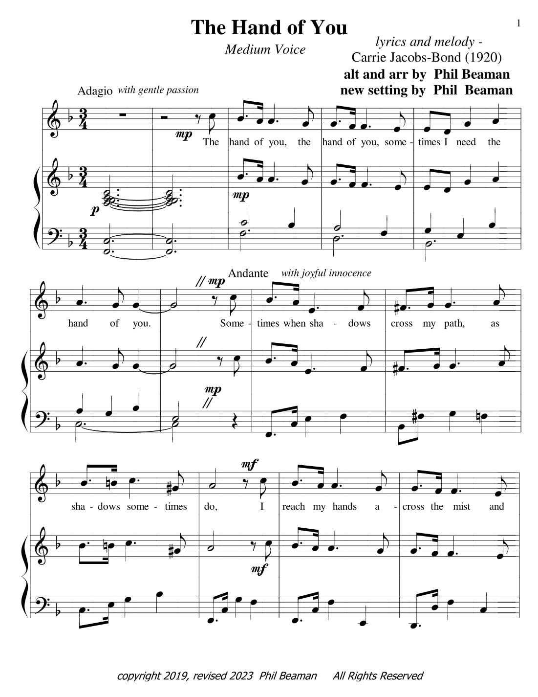 The Hand of You - medium voice-piano (arr. Phil Beaman)