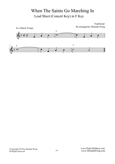 When The Saints Go Marching in - Lead Sheet in F Key (Concert Key) (arr. Miranda Wong)