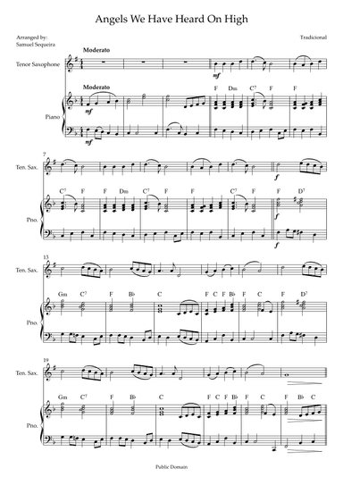 Angels We Have Heard On High  - for Tenor Saxophone - with Piano Play along (arr. Samuel Sequeira)