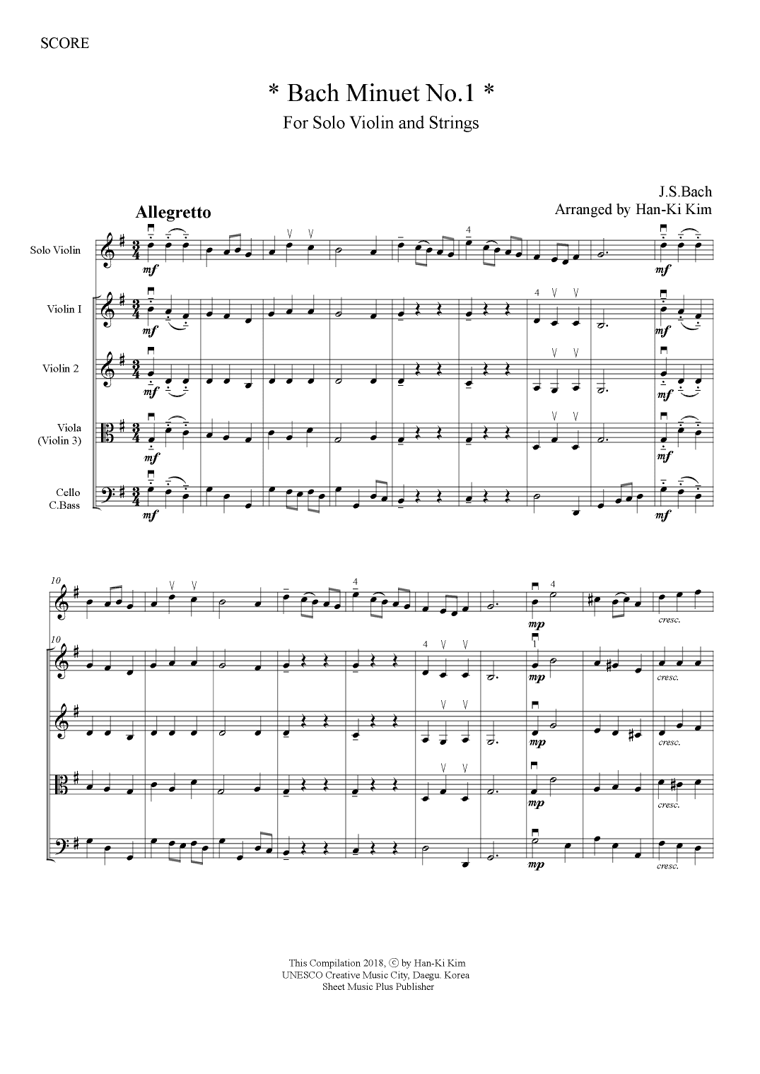 Bach Minuet No.1(For Solo Vn and Strings) (arr. Han-Ki Kim)