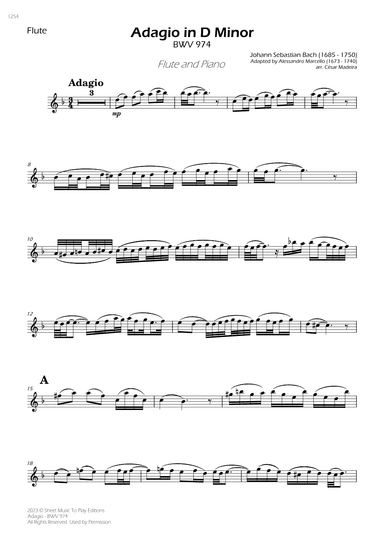Adagio (BWV 974) - Flute and Piano (Individual Parts) (arr. César Madeira)