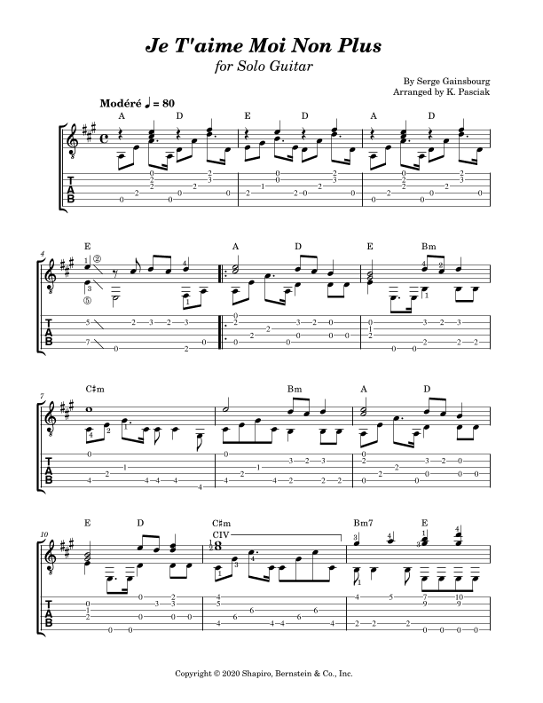 Je T'aime Moi Non Plus (arr. Kenneth Pasciak)