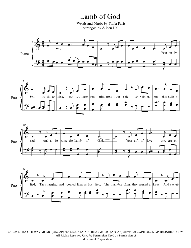 Lamb Of God (arr. Alison Hall)