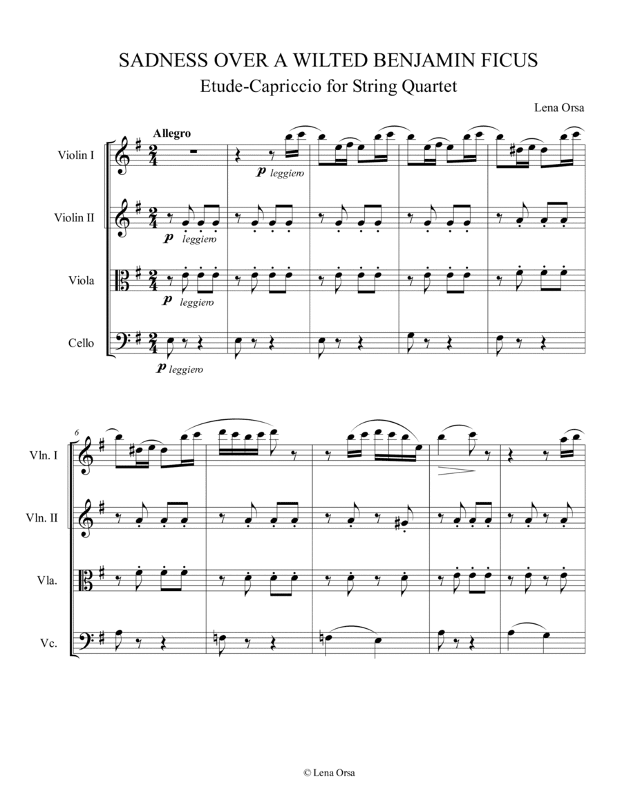 Sadness Over a Wilted Benjamin Ficus for String Quartet