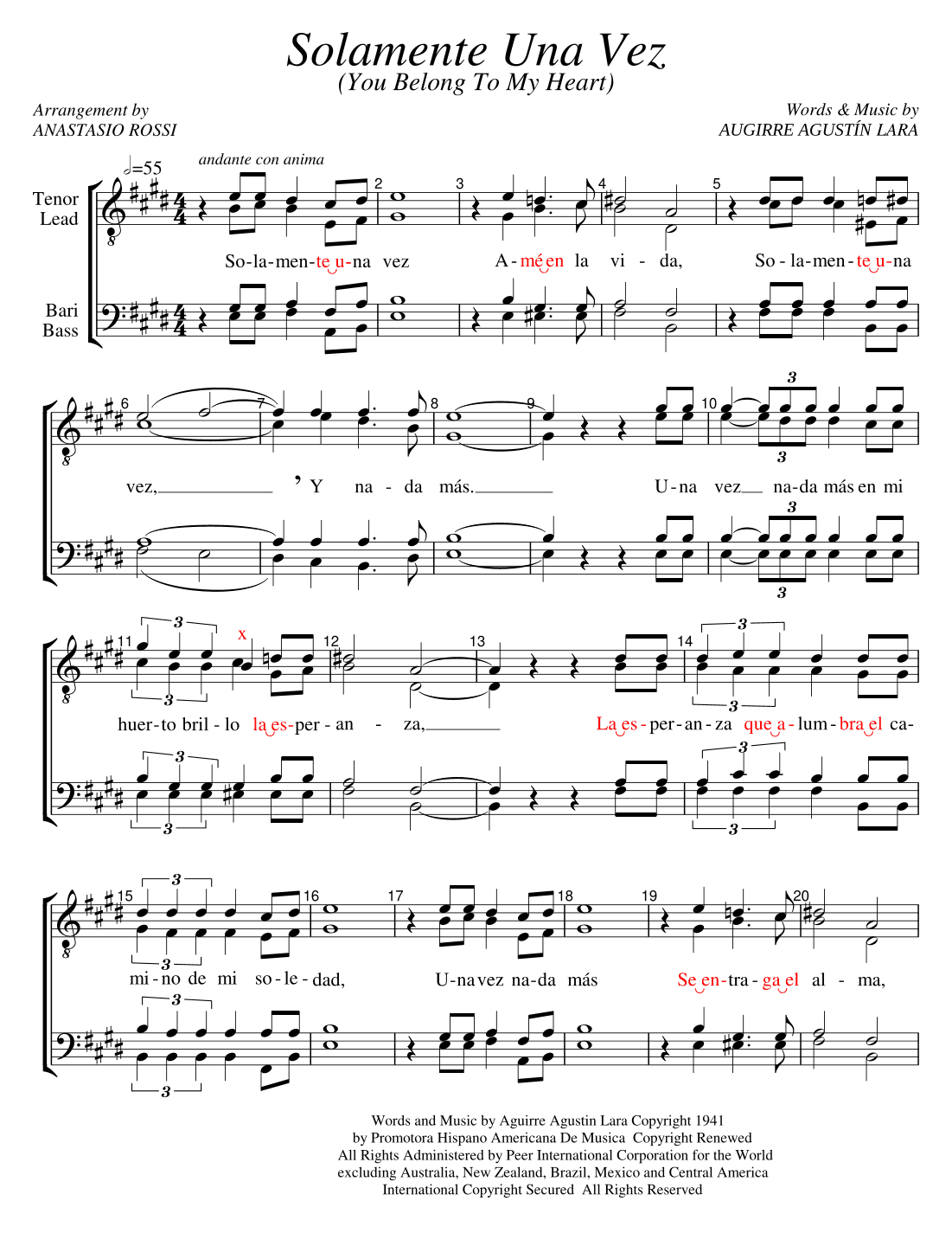 Solamente Una Vez (arr. Anastasio Rossi)