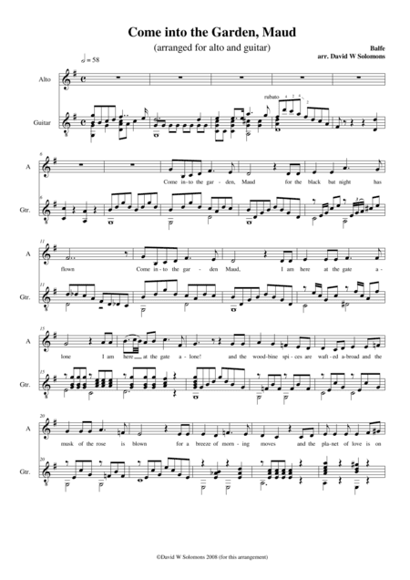 Come into the garden Maud (alto or baritone and classical guitar) (arr. David Warin Solomons)