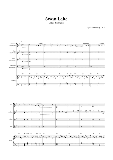 Swan Lake by Tchaikovsky for Sax Quartet and Piano (arr. Langanho)