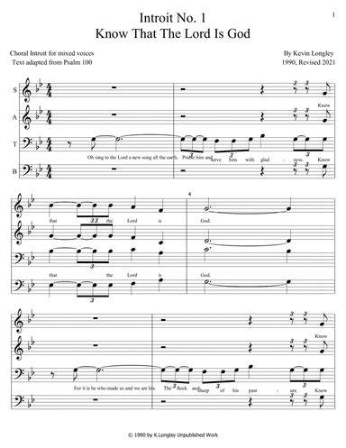 Introit No. 1 "Know That The Lord Is God"