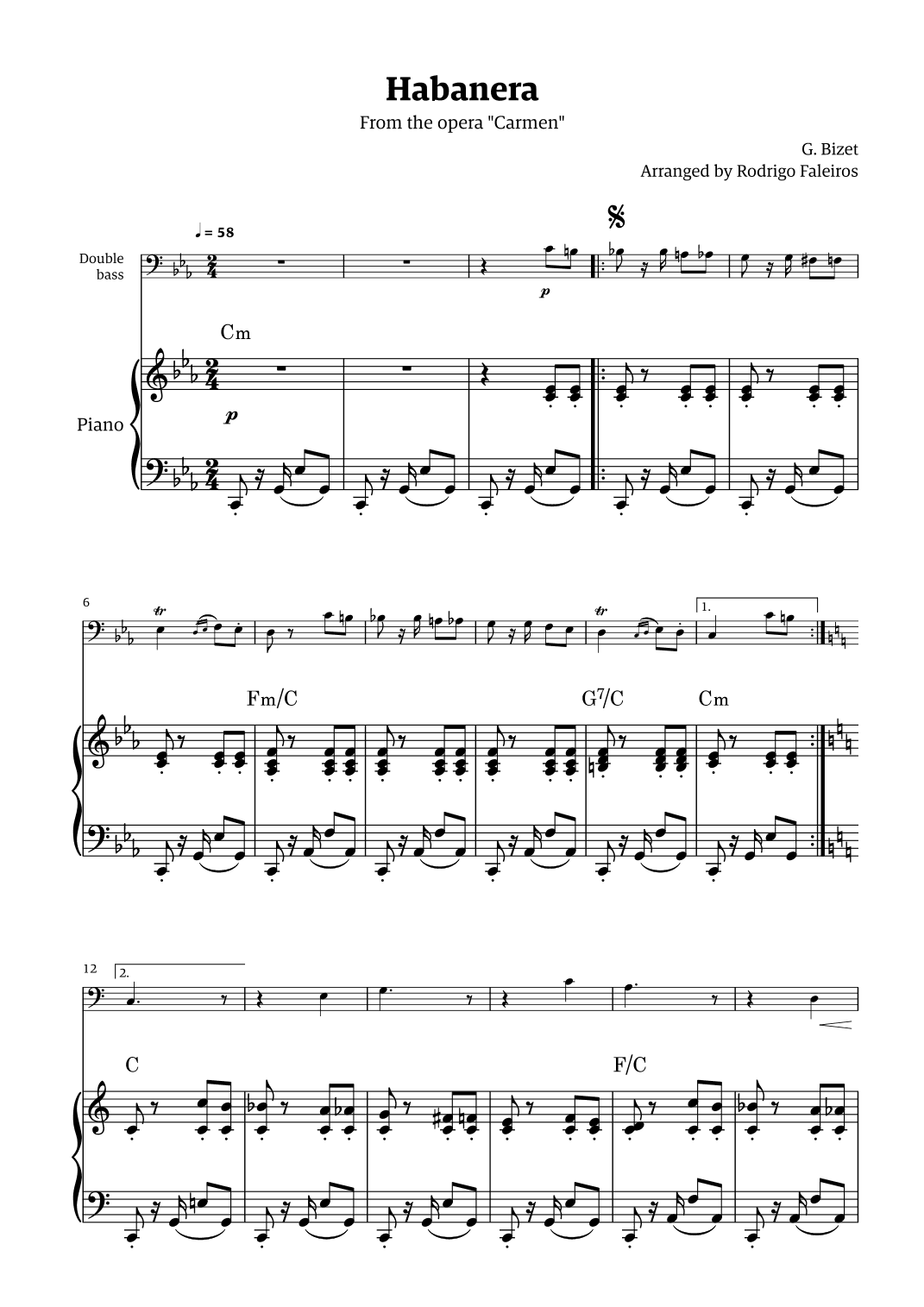 Habanera (for solo double bass w/ piano accompaniment) (arr. Rodrigo Faleiros)