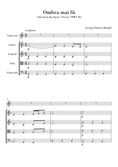 Ombra mai fu (for Violin and String Quartet) (arr. Ahiva Editions)