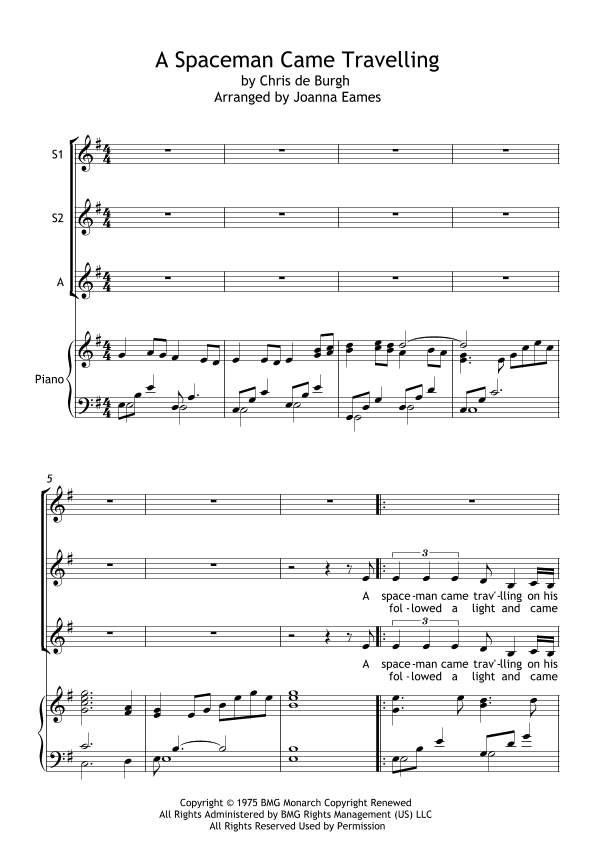 A Spaceman Came Travelling (arr. Joanna Eames)