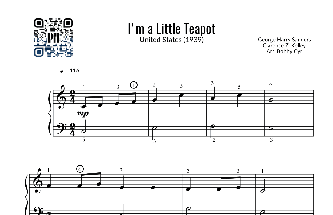 I'm a Little Teapot - Nursery Rhymes (Easy Piano) (arr. Bobby Cyr - Piano Notion)