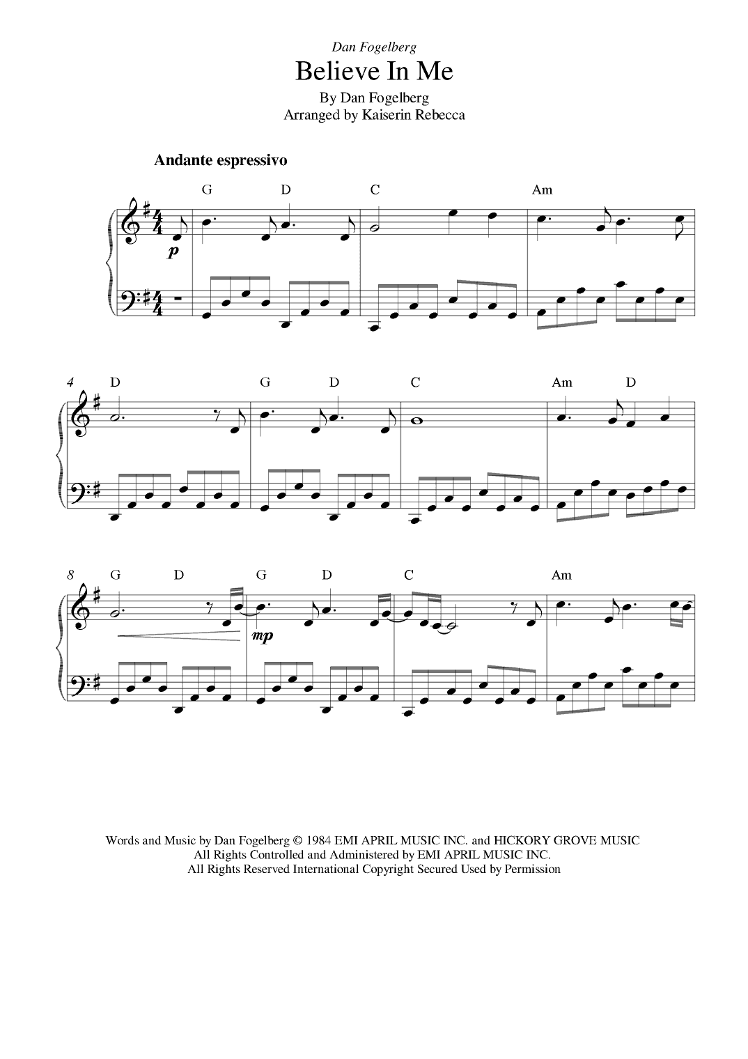 Believe In Me (arr. Kaiserin Rebecca)