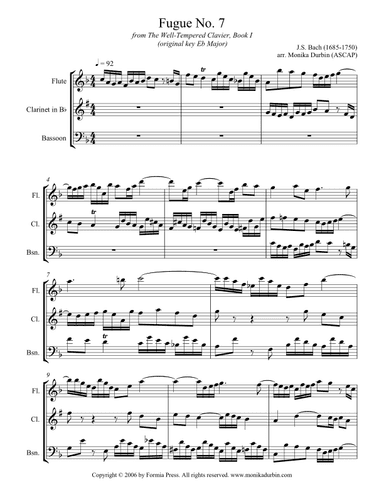 Bach Fugue No. 7 for Woodwind Trio (Flute, Clarinet, and Bassoon) (arr. Monika Durbin)