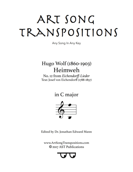 WOLF: Heimweh (transposed to C major) (arr. ArtSongTranspositions.com)