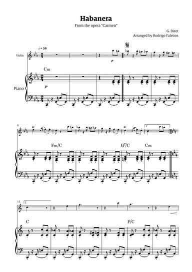 Habanera (for solo violin w/ piano accompaniment) (arr. Rodrigo Faleiros)