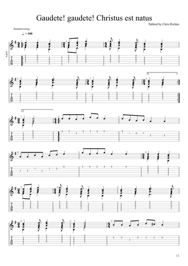 Gaudete! gaudete! Christus est natus (Solo Fingerstyle Guitar Tab) (arr. Chris Richter)