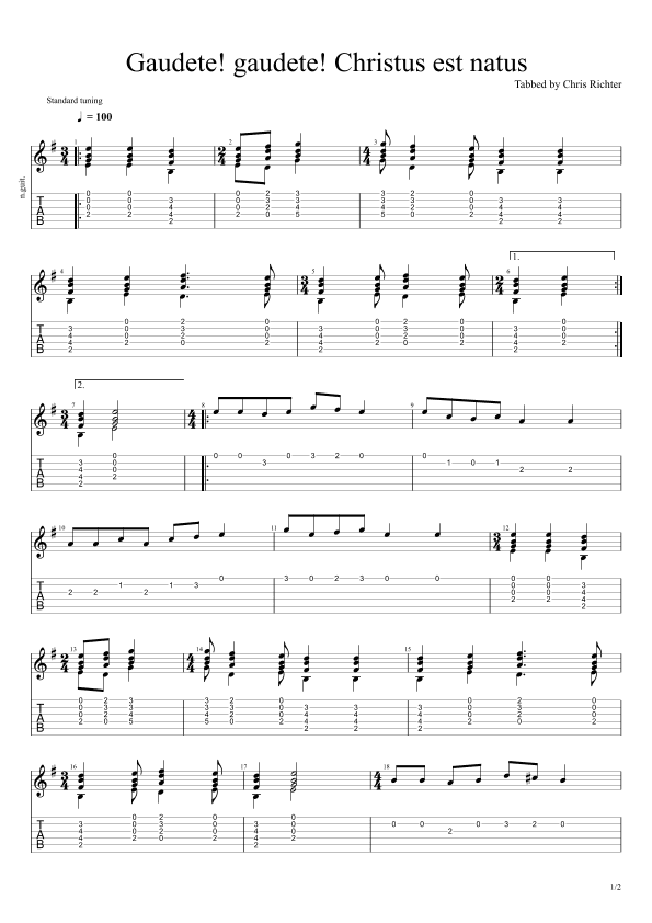 Gaudete! gaudete! Christus est natus (Solo Fingerstyle Guitar Tab) (arr. Chris Richter)