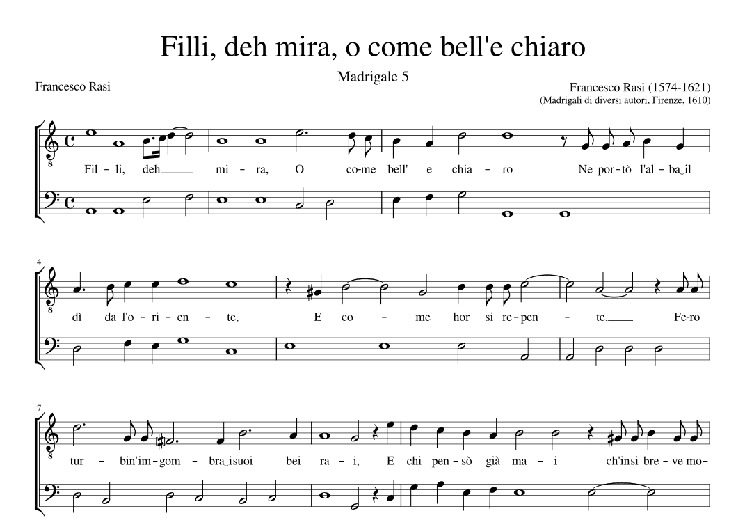 Filli deh mira (arr. Early Music Scores)