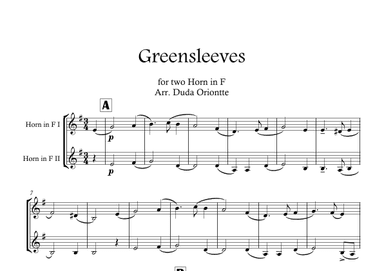 Greensleeves (Green Leeves) HORN DUO. (English folk music, broadside) BEGINNER (arr. Duda Oriontte)