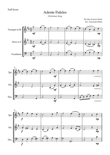 Adeste Fideles (Christmas Song) for Brass Trio (arr. Fernando Britto)