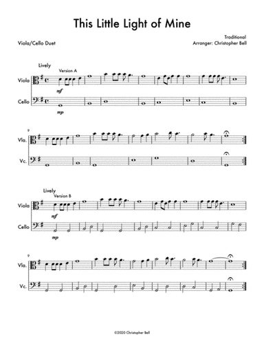 This Little Light of Mine (Easy Viola/Cello Duet) (arr. Christopher Bell)