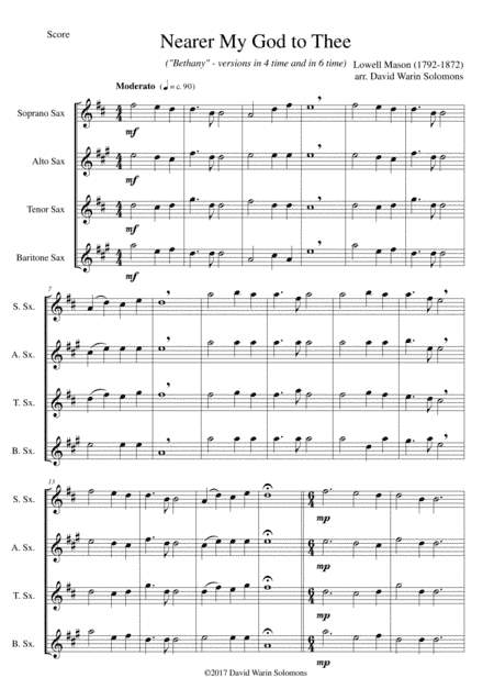 Nearer my God to Thee (Bethany) for saxophone quartet (arr. David Warin Solomons)