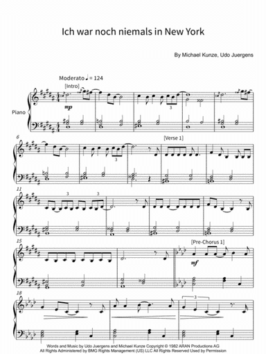 Ich War Noch Niemals In New York (arr. soundnotation)