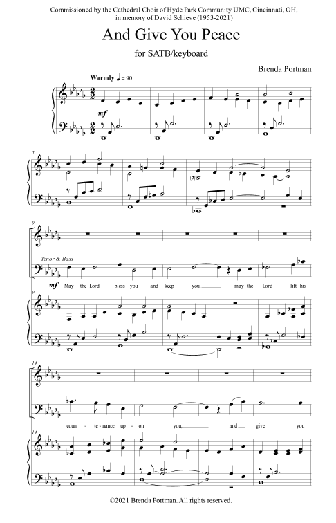 And Give You Peace (SATB/piano) by Brenda Portman