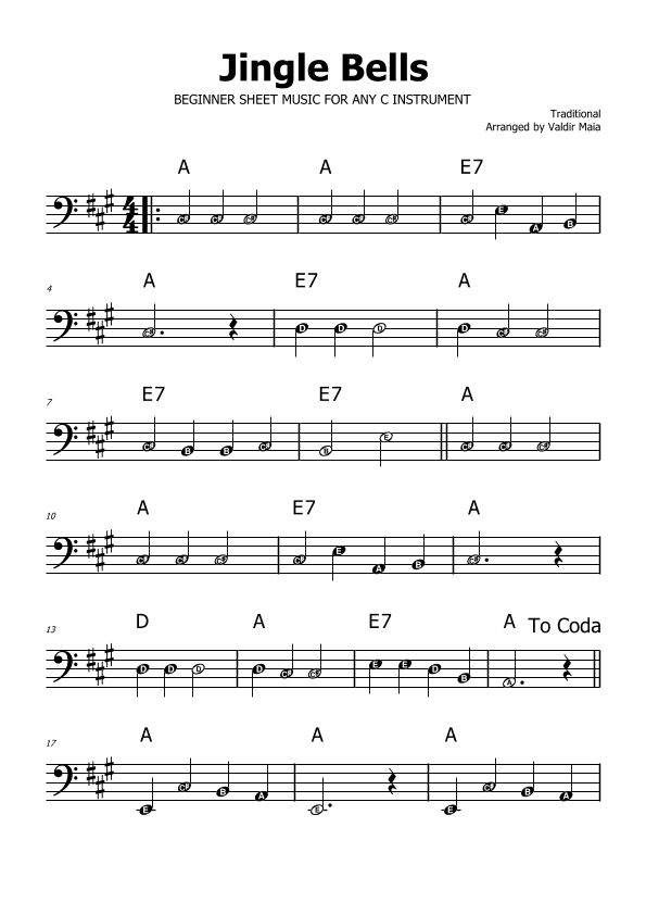 Jingle Bells - A Major (with note names) (arr. Valdir Maia)