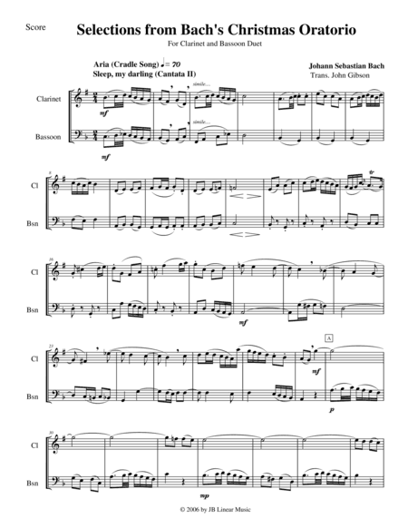 Bach's Christmas Oratorio Selections for Clarinet and Bassoon Duet (arr. John Gibson)