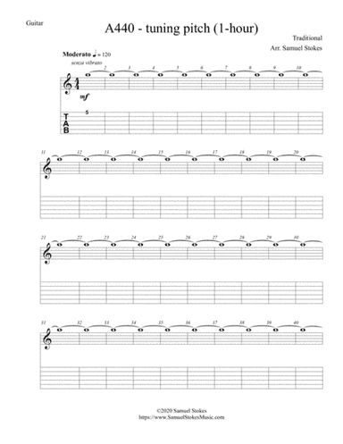 A440 - tuning pitch (1-hour) - guitar TAB (arr. Samuel Stokes)