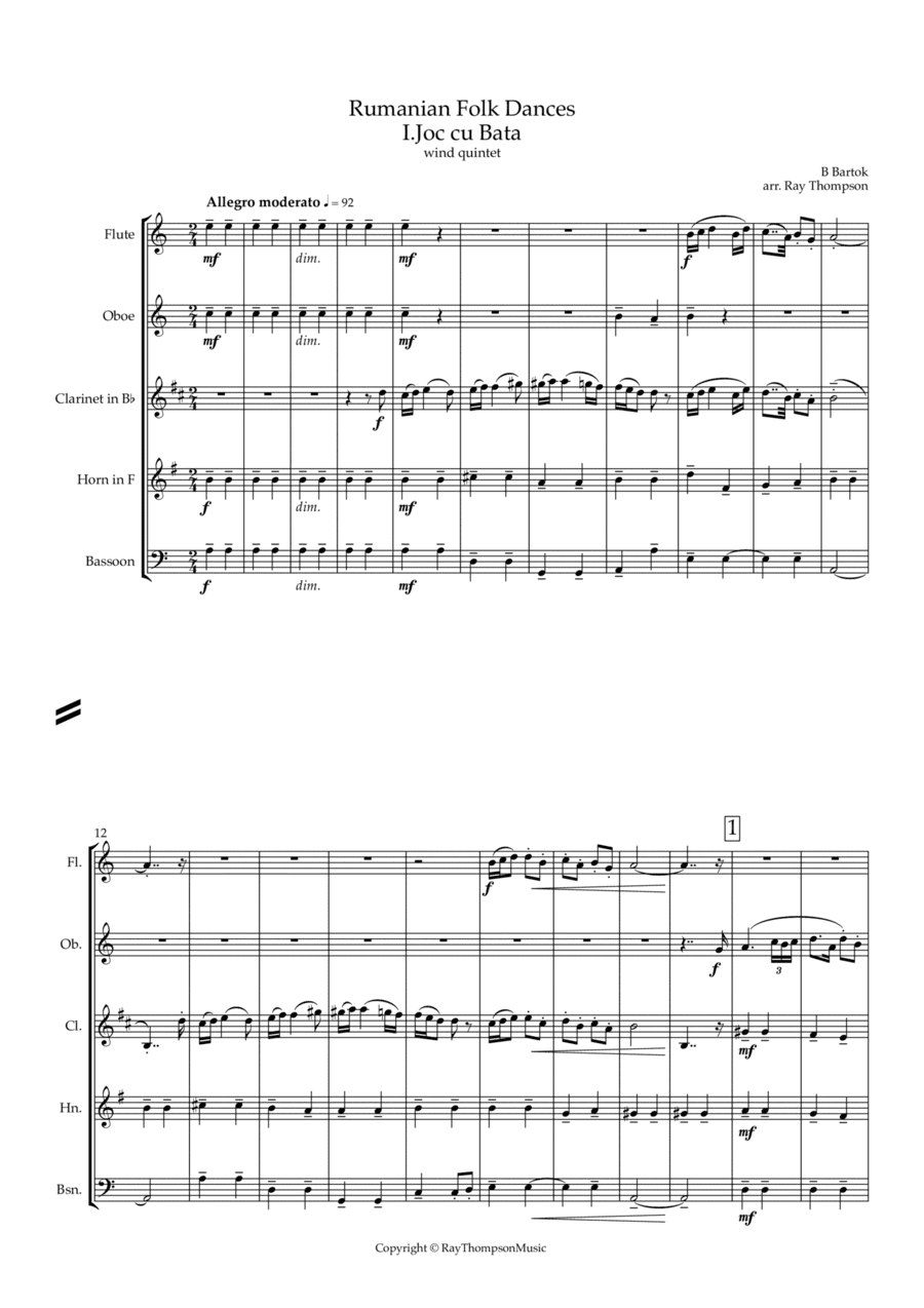 Bartók: Rumanian Folk Dances Sz.56 (Complete) - wind quintet (arr. Ray Thompson)
