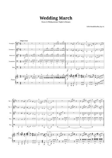 Wedding March by Mendelssohn for Brass Quintet and Piano (arr. Langanho)