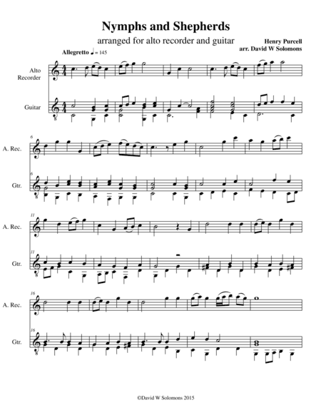 Nymphs and shepherds for recorder and guitar (arr. David Warin Solomons)
