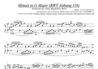 Petzold (NOT Bach!)  - Minuet in G Major (BWV Anhang 116) - G-clef piano (GCP) arr. based on PMS (arr. Dragoi Andrei Lucian)