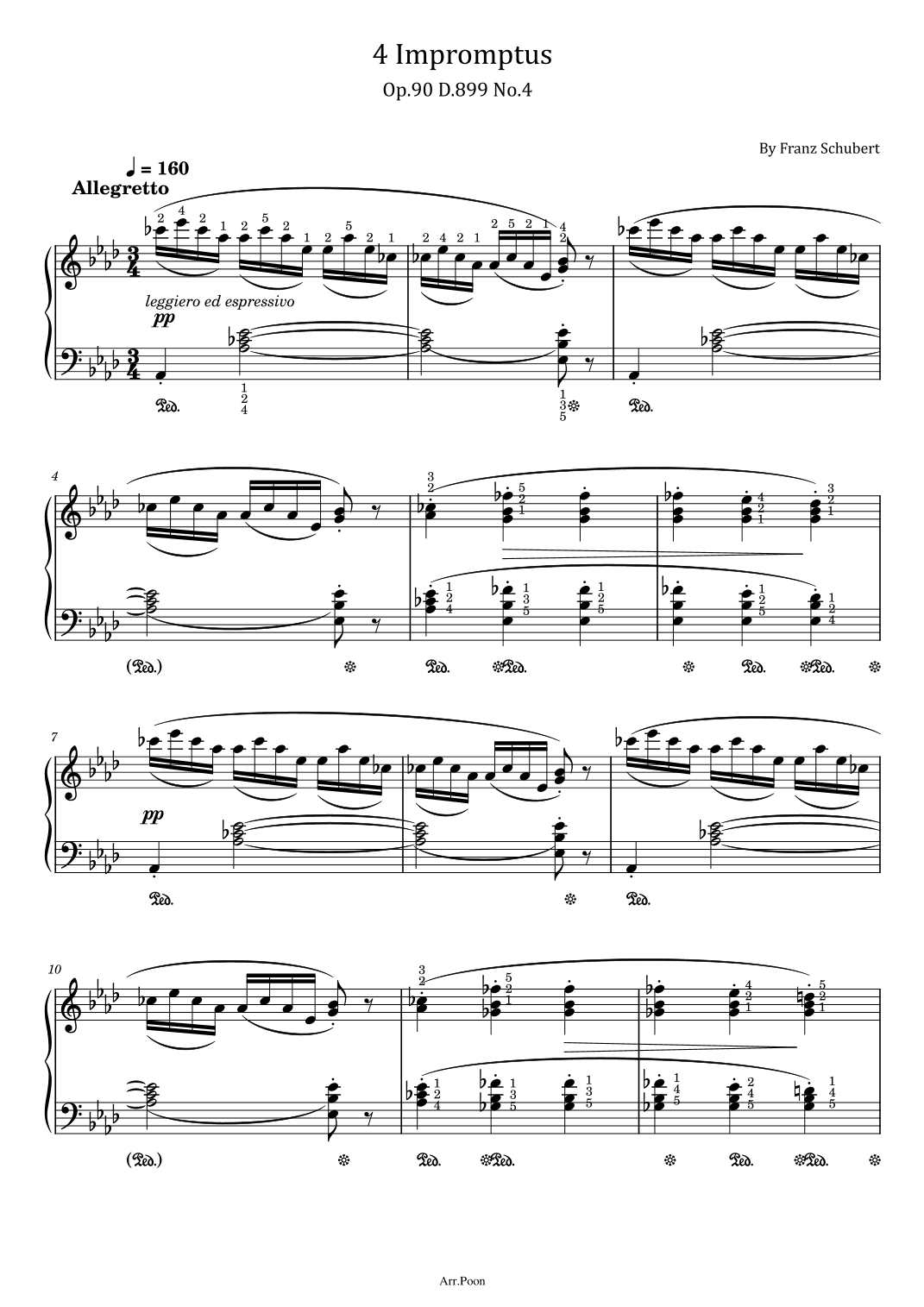 Schubert - 4 Impromptus in A? Major - Op.90 D.899 No.4 - Original With Fingered (arr. poon)