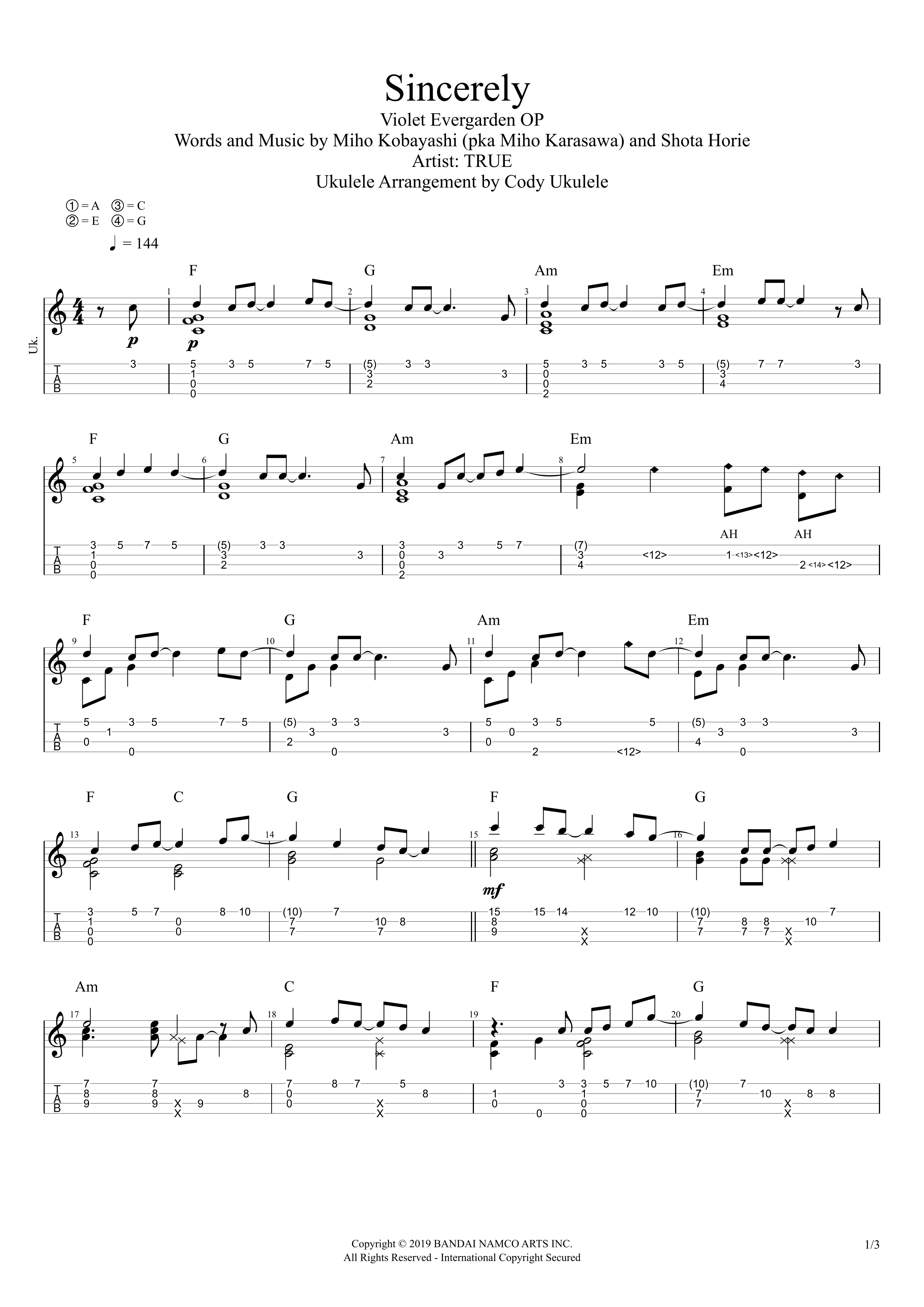 Sincerely (arr. Cody Ukulele)