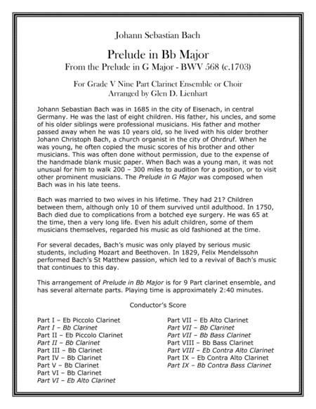 Prelude in Bb Major (Clarinets) (arr. Glen D. Lienhart)