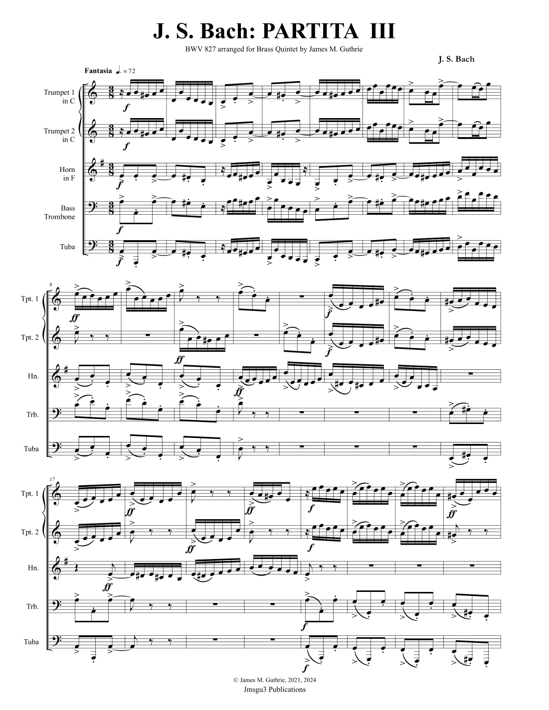 BACH: Partita No. 3 BWV 827 for Brass Quintet (arr. James M. Guthrie)