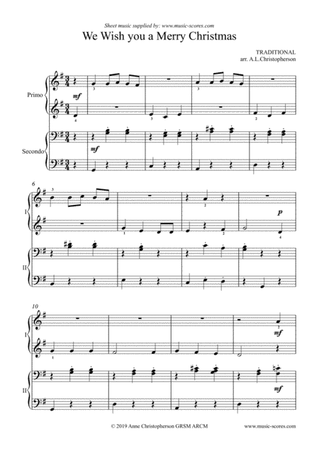 We Wish you a Merry Christmas - Piano Duet (arr. Anne L Christopherson GRSM ARCM)