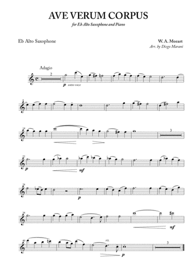 Ave Verum Corpus for Alto Saxophone and Piano (arr. Diego Marani)