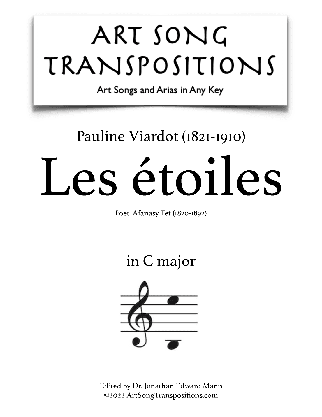 VIARDOT: Les étoiles (transposed to C major) (arr. ArtSongTranspositions.com)