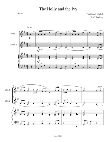 The Holly and the Ivy (Violin Duet with Piano Accompaniment) (arr. B. C. Dockery)