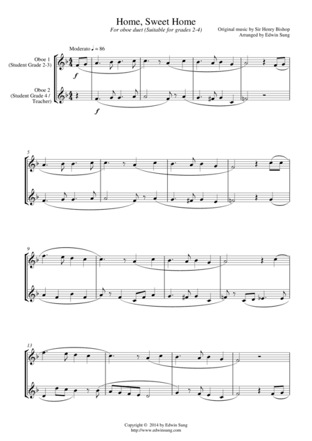 Home, Sweet Home (for oboe duet, suitable for grades 1-3) (arr. Edwin Sung)