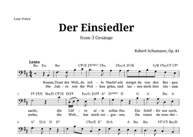 Der Einsiedler by Schumann for Low Voice and Chords (arr. Langanho)