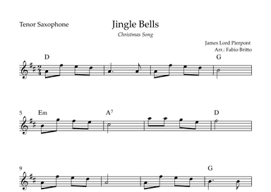 Jingle Bells (Christmas Song) for Tenor Saxophone Solo with Chords (arr. Fabio Britto)