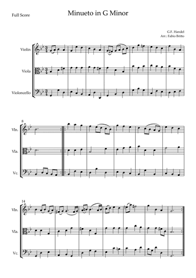 Minueto in G Minor (G.F. Handel) for String Trio (arr. Fabio Britto)